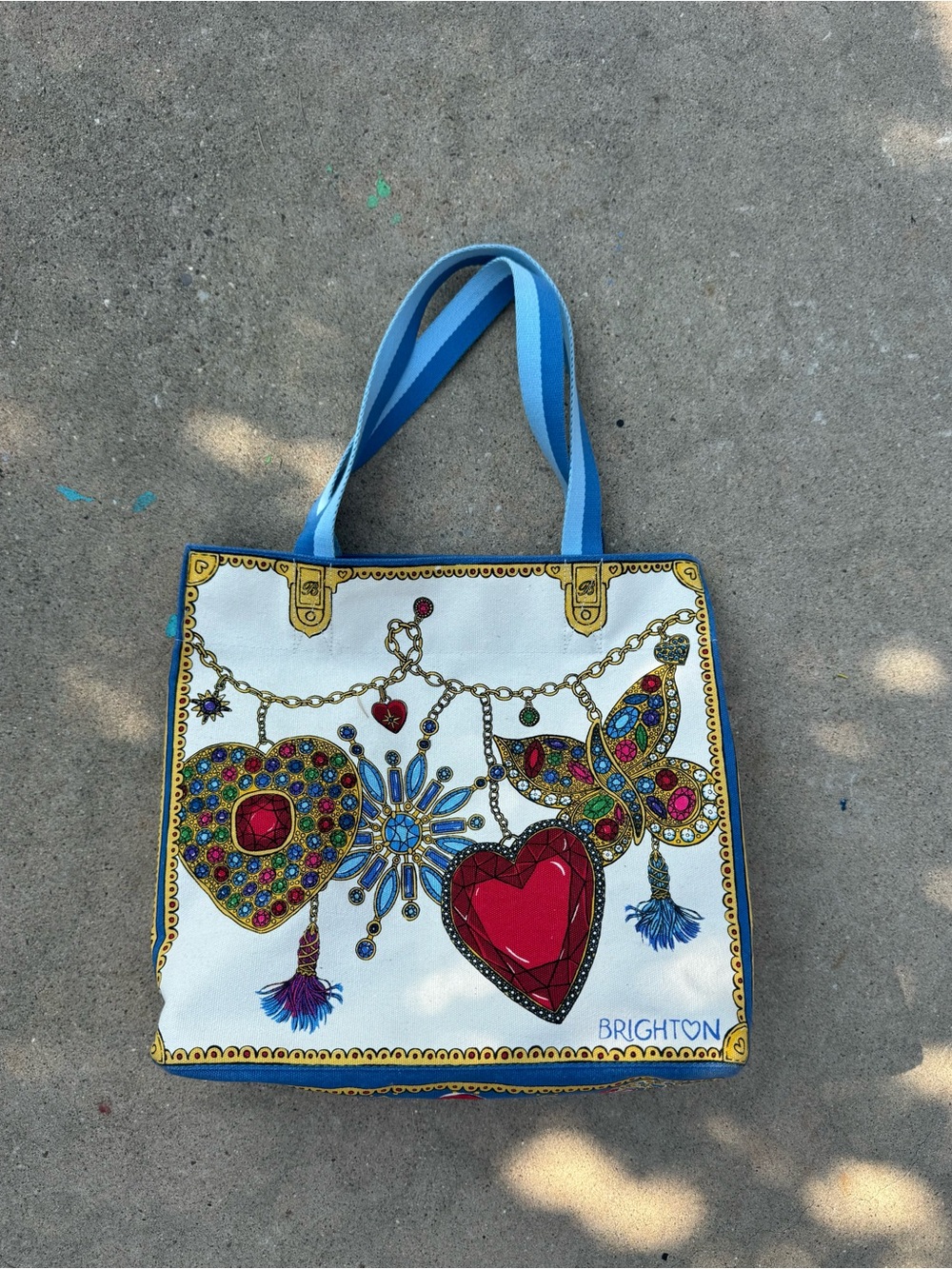 LIKENEW Brighton “Tied With Love” Tote Bag Floral Heart Canvas Blue Yellow